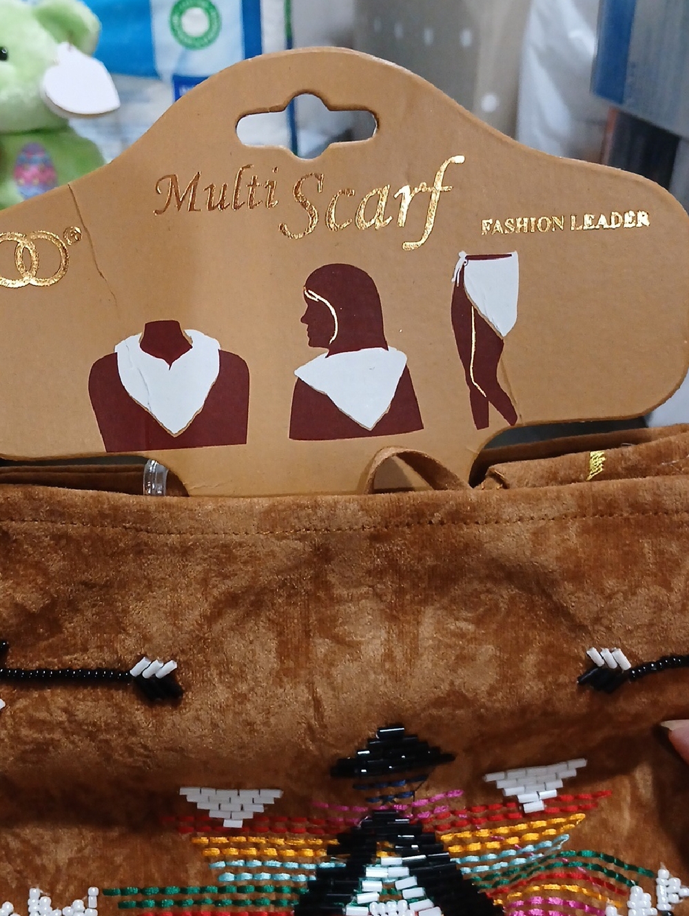 Multi Scarf Brown with Embroidered Beading.Native AMERICAN DESIGN.